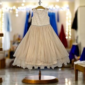 Pink & Violet Girls Champagne Lace Sequence Tulle Sleeveless Dress | Size 7